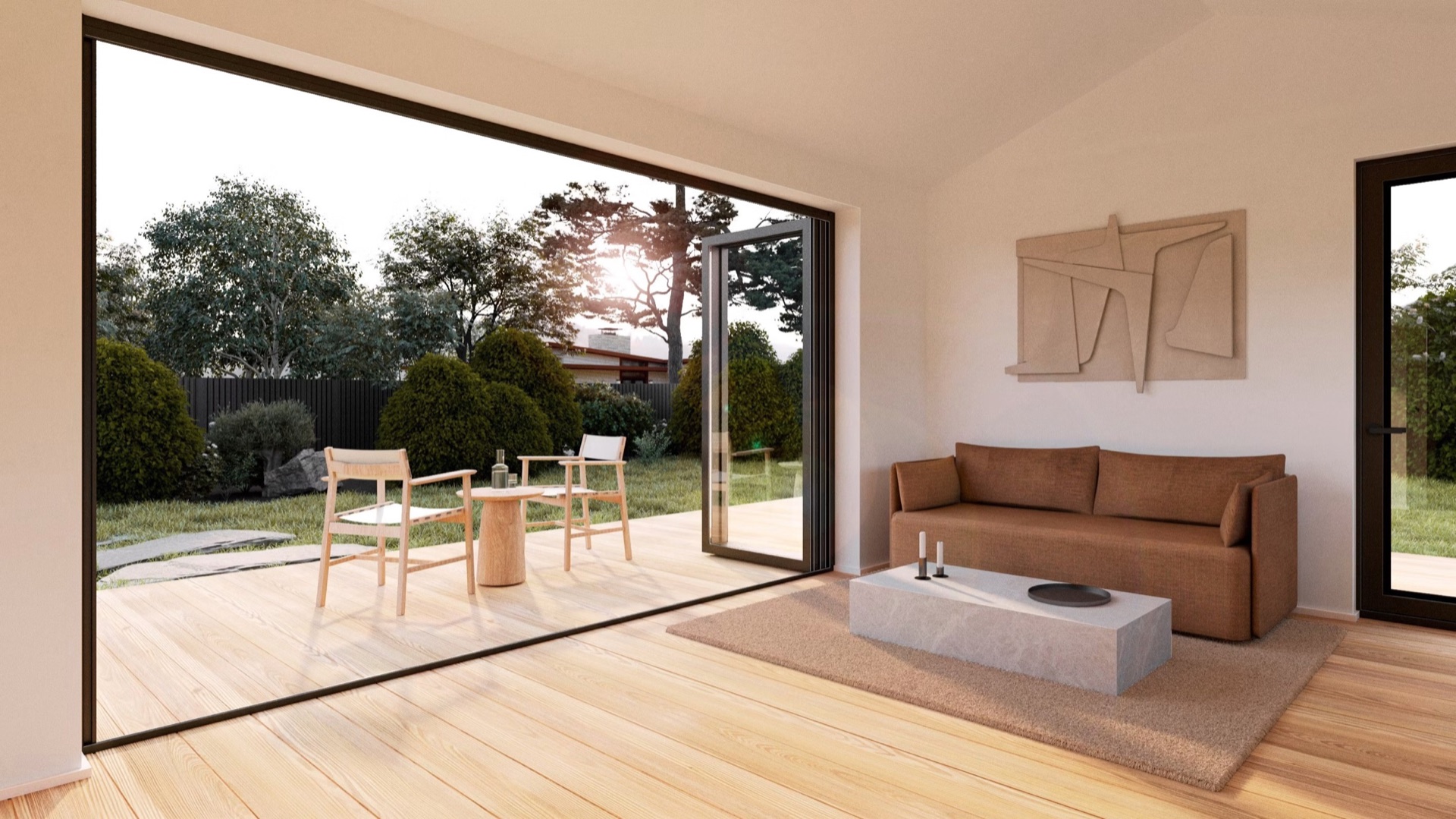 Timber-lined prefab living space
